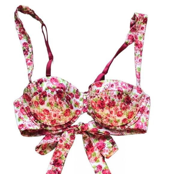 Rare Victoria's Secret Pretty Little Things Y2K Satin Rose Ribbon Tie Bra 34B - Picture 1 of 6